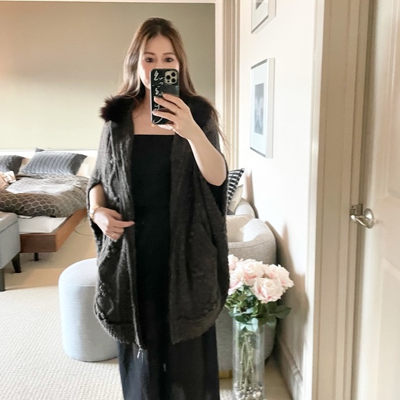 Matty M Brown Marble Zip Sweater with Fur Hood - Picture 3 of 8